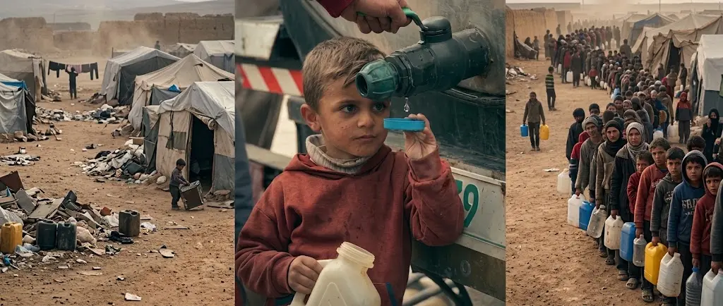 طفل يتلقى الماء في غزة